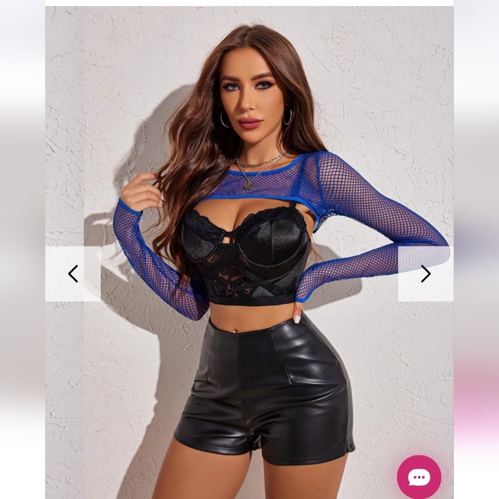 Avidlove Women Fishnet Long Sleeve Crop See Through Shirt Sheer Top Without BRA - Picture 2 of 4